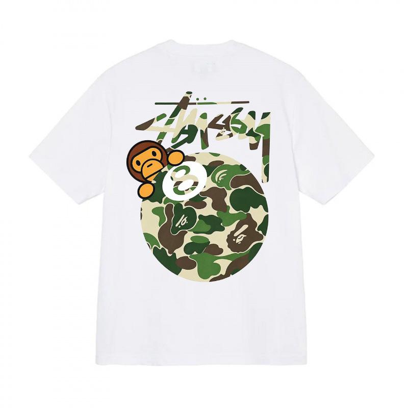 Brand japonez de trend joint camuflaj negru opt mânecă scurtă trend stradal bărbați și femei cupluri largi nișă maimuță vară bumbac pur tricou