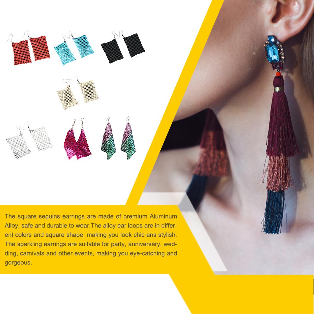 Square Sequins Mesh Loops Ears Multi-color Eardrops Aluminum Jewelry Ear Alloy Earrings Fashion Exaggerated Decorations