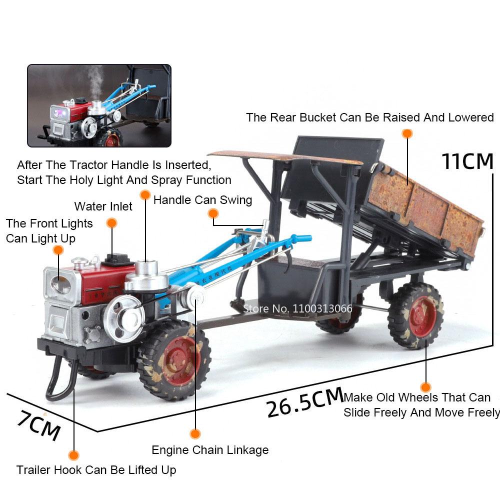 1:24 Tractors Alloy Diecast Toys Cars Miniature Model Can Spray Tailgate Opened Agricultural Walking Tractor Kids Birthday Gifts