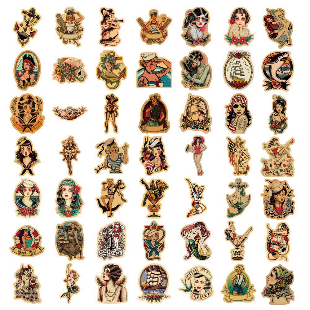10 30 50 100Pcs Retro Old School Tattoo Style Stickers Skateboard Car Phone Bike Laptop Luggage Sexy Girl Waterproof Sticker