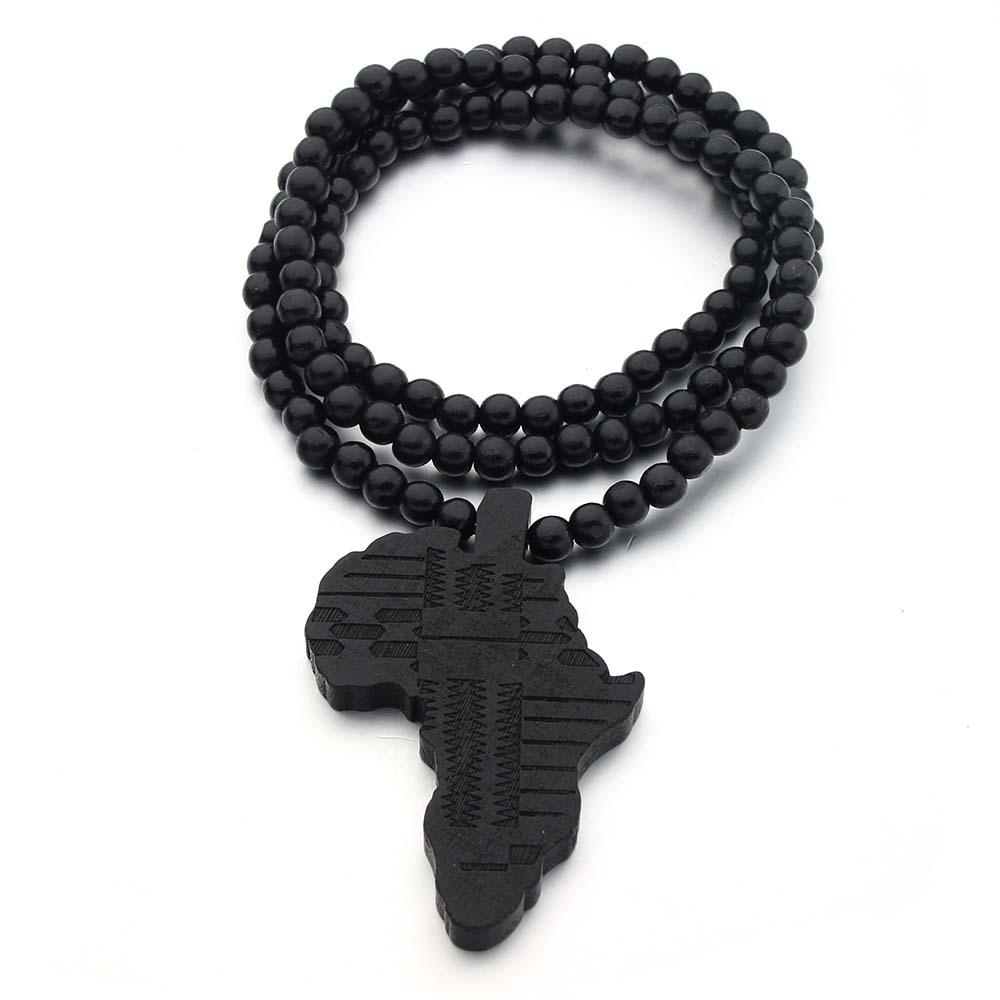 Arrival Africa Map Necklace For Men And Women Wooden Pendant Bead String Necklace Hip Hop Jewelry