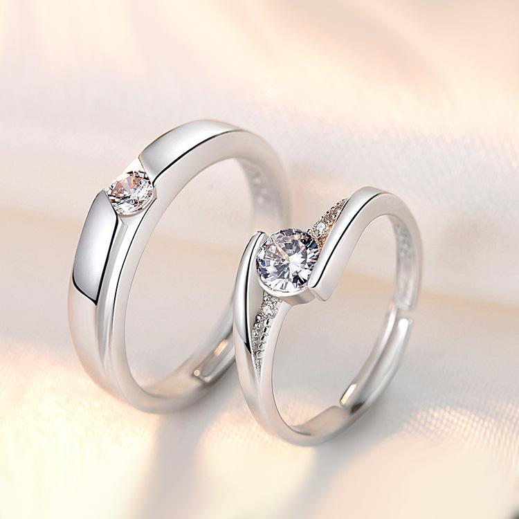 2pcs Couple 925 Sterling Silver Rings Sparkly Zircon for Women and Men Superior Luxury Wedding Jewelry Anniversary Gift