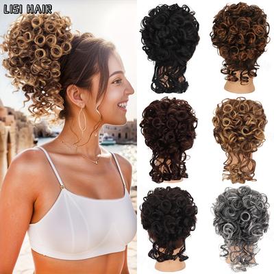 Coque bagunçado sintético curto encaracolado extensão de rabo de cavalo elástico cordão solto cabelo coque peças de cabelo para mulheres