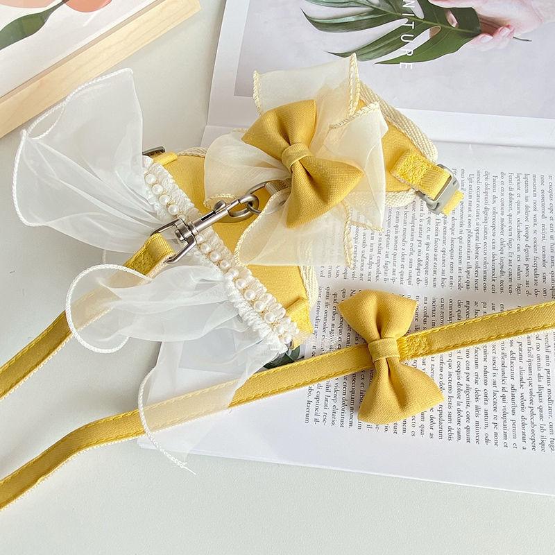 

Cute Bowknot Cat Harness Leash Princess Cat Dress Costumes Nylon Kittten Dress Puppy Harness for Chihuahua Teddy Cats Clothes S жовтий