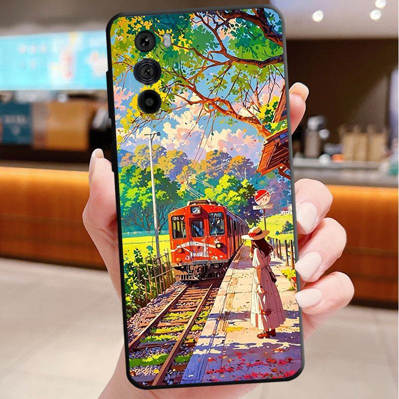 Japan Anime Girl Cat Landscape Phone Case For Motorola Edge 60 50 40 Pro 60 50 40 30 Ultra Neo Fusion Moto G Play G Stylus G