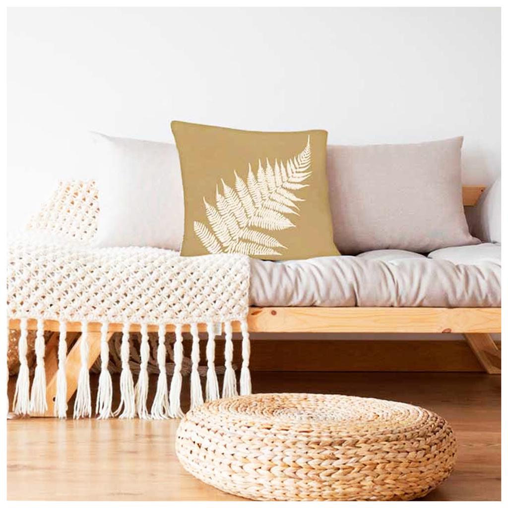 Les Trésors De Lily [Q3519] - Cotton Cushion Cover 'Nature' Taupe (fern) - 40x40 Cm