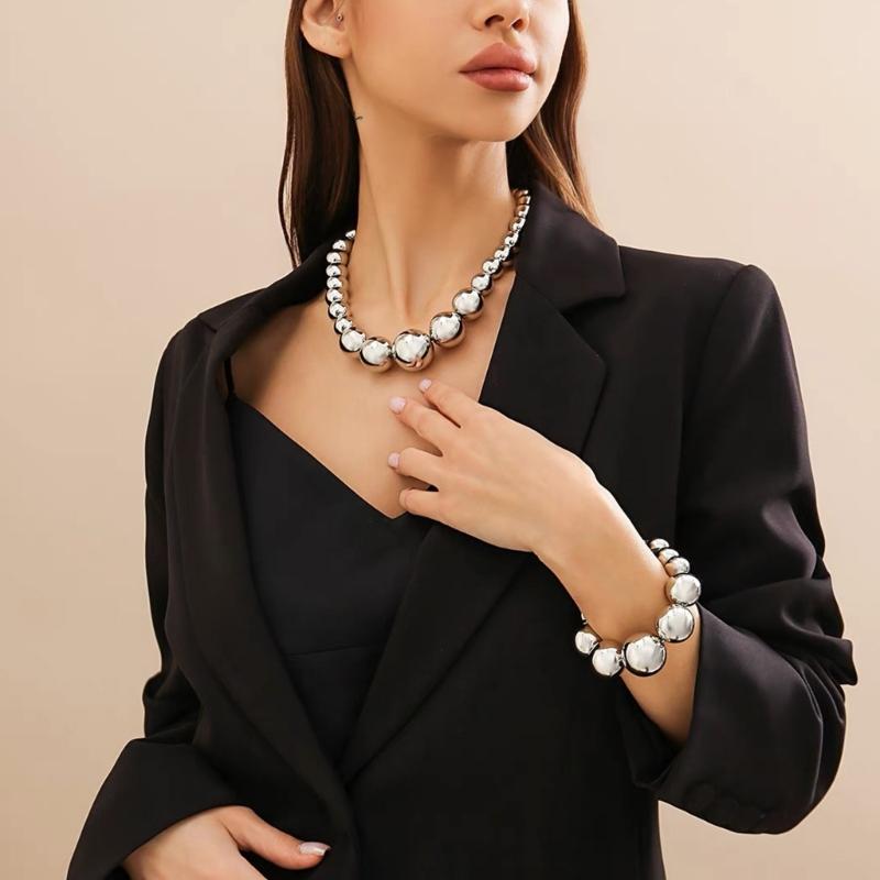 Módní řetízek s velkými korálky Nastavitelný choker Řetízek na klíční kost Doplněk Náhrdelník s korálky inspirovaný vintage