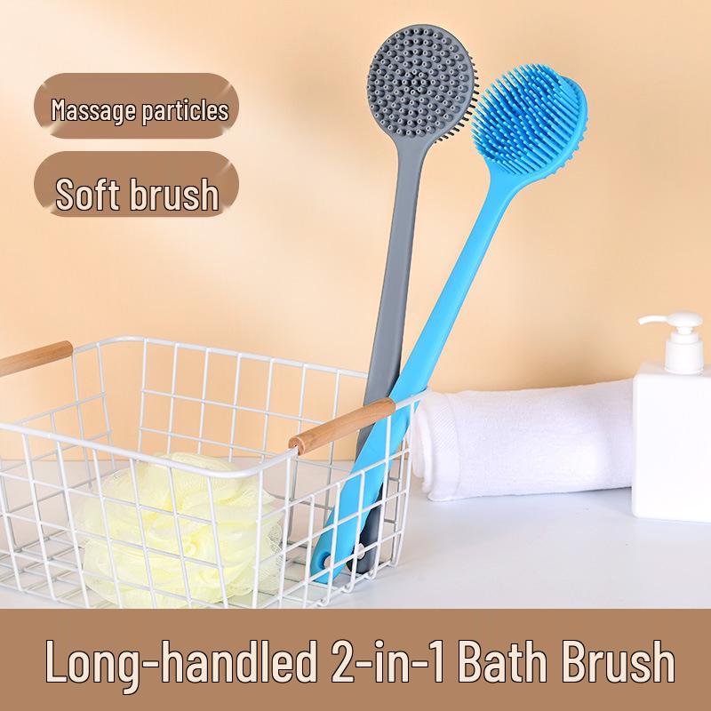 Double-Sided Silicone Bath Brush with Soft Bristles & Long Handle