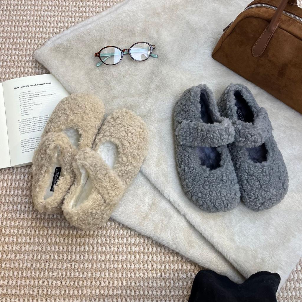 2025 winter new round head with velvet thermal cotton shoes versatile Mary Jane platform commuter fluffy women's single shoes
