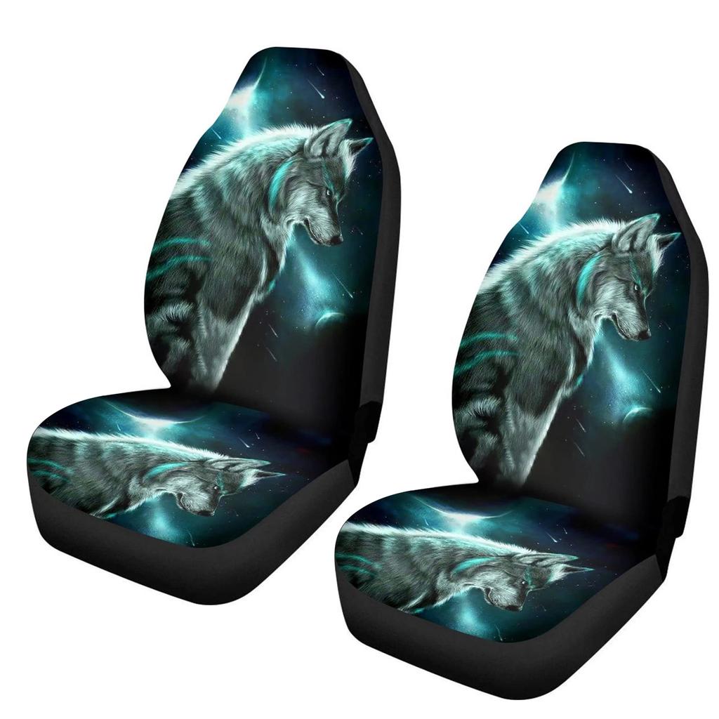 Coprisedili Protettori Antiscivolo Elasticizzati per Auto con Stampe di Lupi 3D e Imbottitura in Spugna per Berlina Comfort 1 Paio