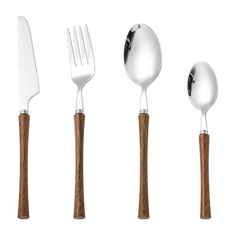 304 knife and fork spoon ins wind wooden handle small waist chicken wing wood retro western tableware ice cream dessert spoon fruit fork