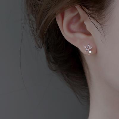 S925 Silver Stud Earrings Star Moon Simple Fashion Korean Earrings Tremella, a Kind of Semi-Transparent White Fungus Line Earrings Jewelry