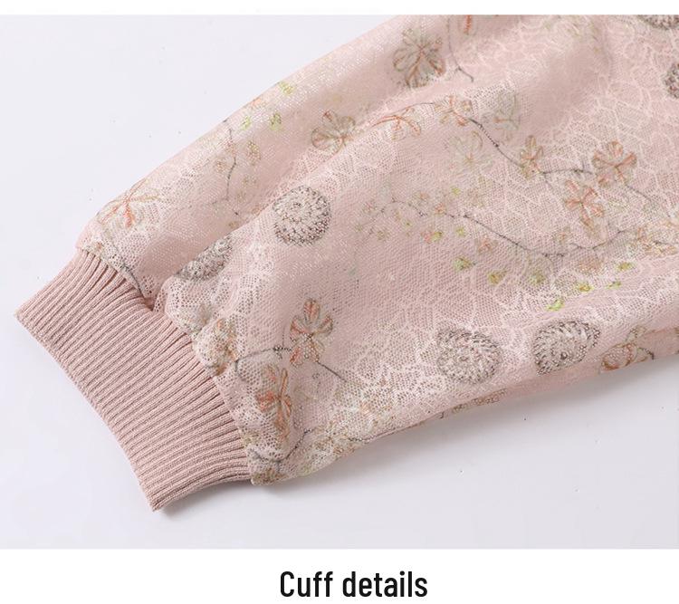 Spring Gauze Sleeve Knit Top for Middle-Aged Women