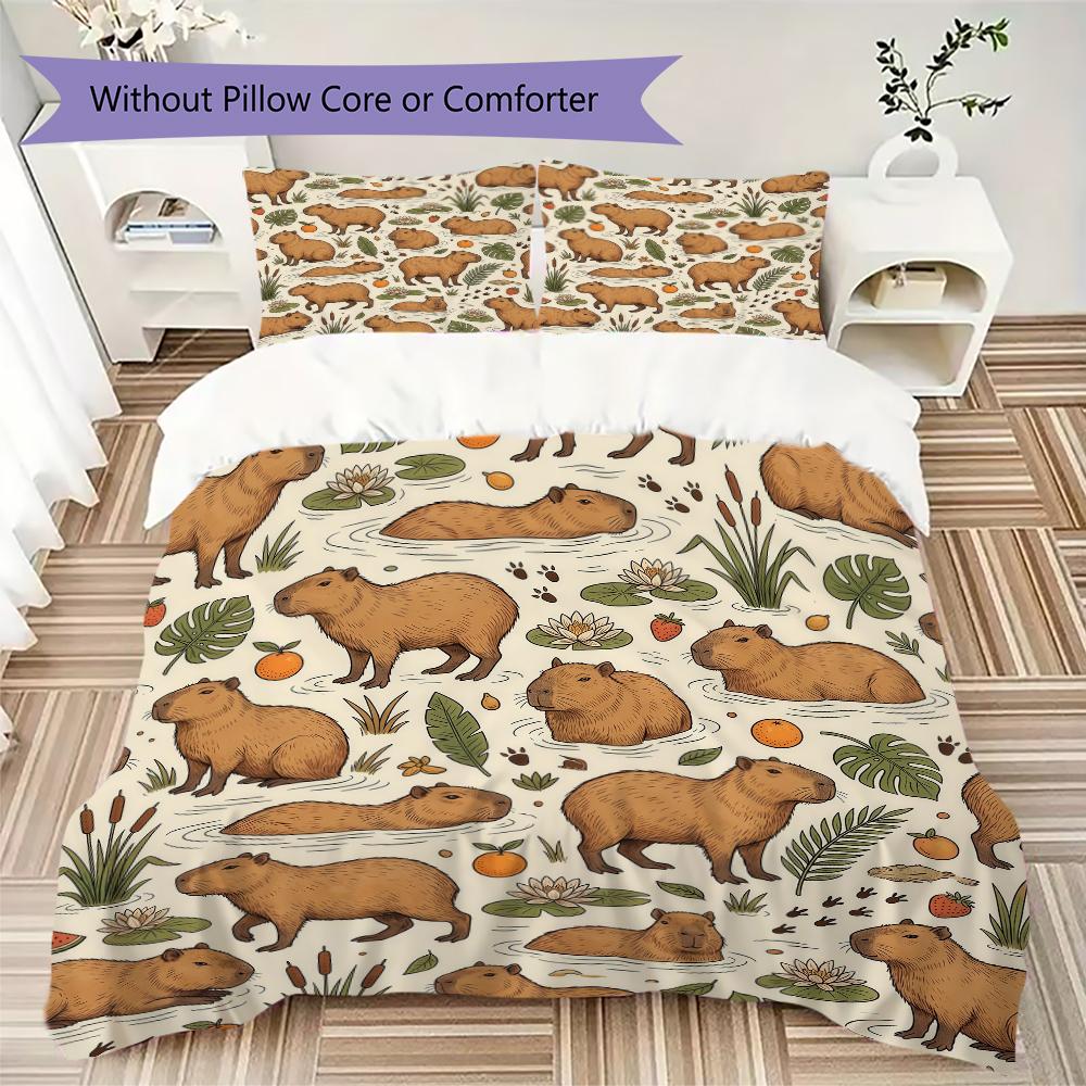 Capybara Pattern Bedding uilt Set uilt Cover Pillowcase Home Decoration Birthday Gift (1 * duvet cover + 2 * pillowcase without core)