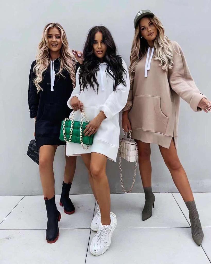 Damska bluza z kapturem i kieszenią, gładka, w dużych rozmiarach, na jesień i zimę, z długim rękawem, 2024