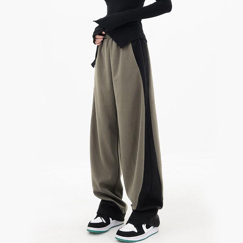 

Женские однотонные брюки с высокой талией и эффектом слияния цветов, свободные, с драпировкой, повседневные, широкие брюки XL чёрный/зелёный