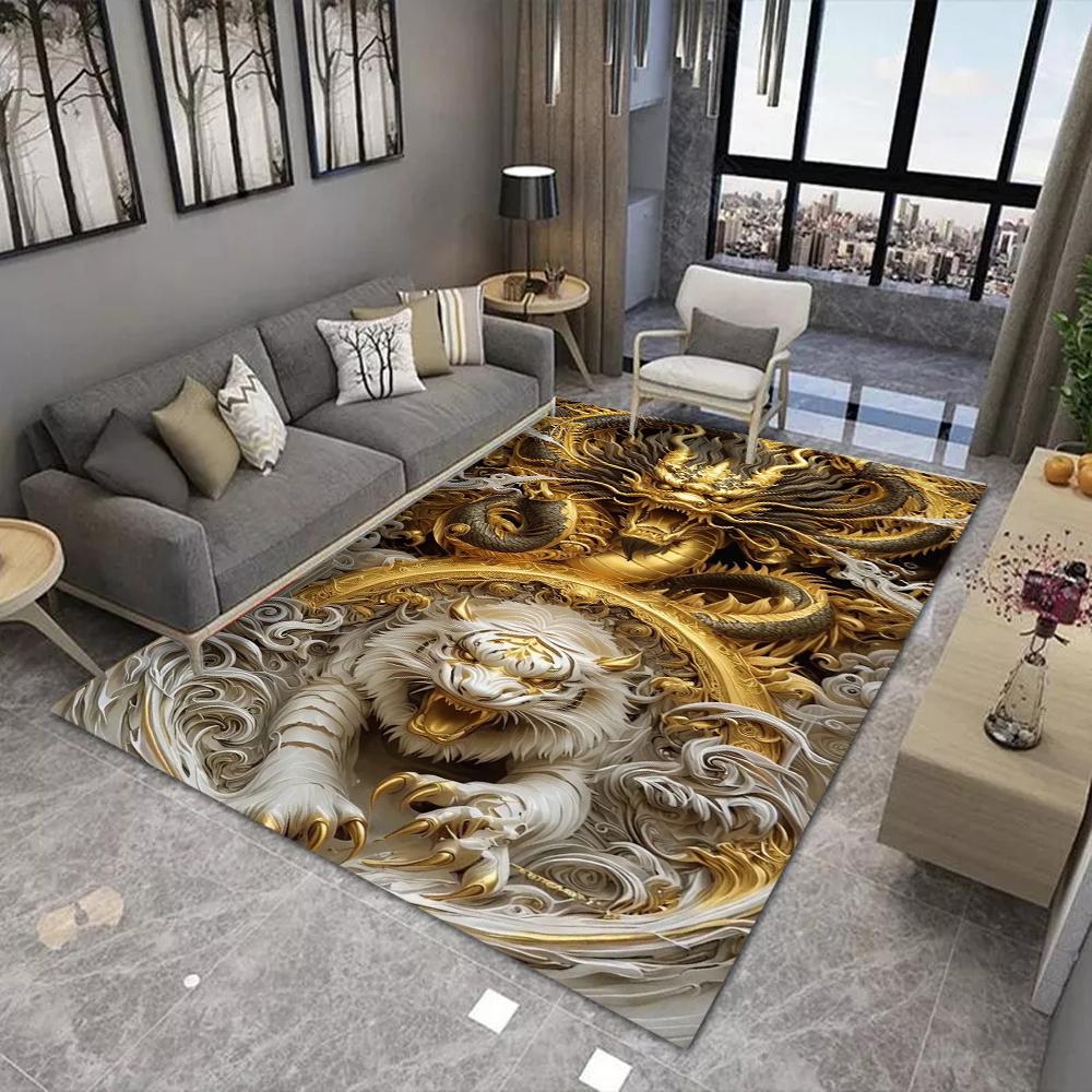 Eastern Mythology Dragon & White Tiger Carpet Chinese Style Power Theme Rug Home Decoration for Living Room Mat Indoor Carpets