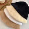 Simple white plush bucket hat women's autumn and winter face small knitted hat warm big head circumference basin hat tide