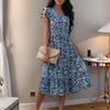 Women's Summer Floral Midi Dress Ruffle Cap Sleeve V Neck Swing Dress Casual Flowy A Line Boho Vacation Dress