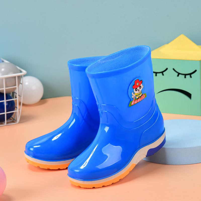 Children's Cartoon Mid-Calf Non-Slip Waterproof Rain Boots, Comfortable with Cotton Lining for School Wear