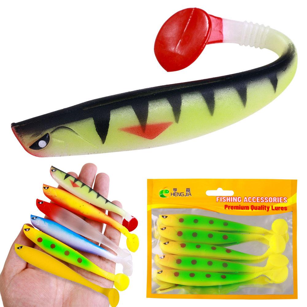 5pcs/bag Soft Lures 11CM-8.3G Fishing Lure Wobblers Double Color Aritificial T Tail Silicone Bait Swimbait Bass Pike Tackle