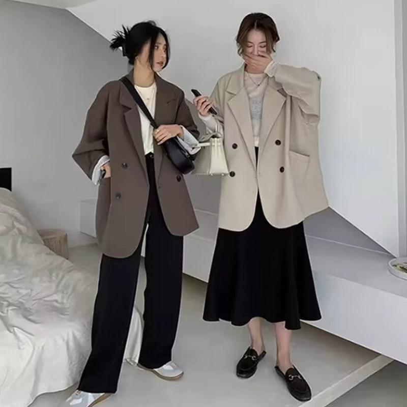 Spring Autumn Blazers Women Minimalist Solid Outwear Loose Elegant Retro Official Fashion High Street Feminine Comfortable Suit Coat