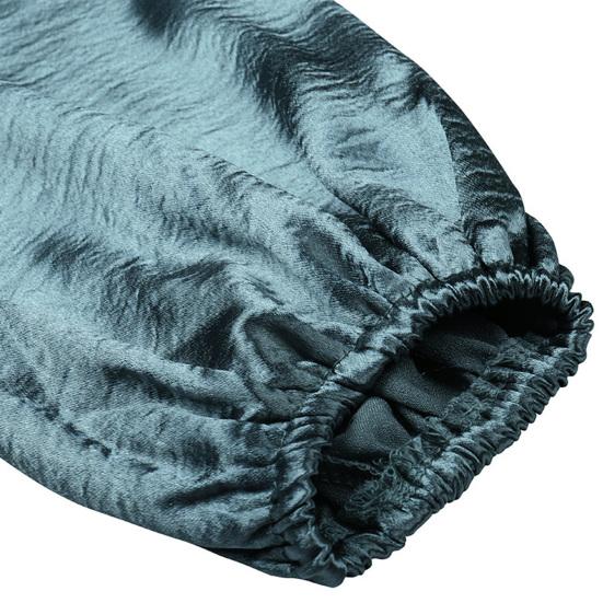 Solid Color Women Blouse Lantern Long Sleeve Simple Satin V-Neck Autumn