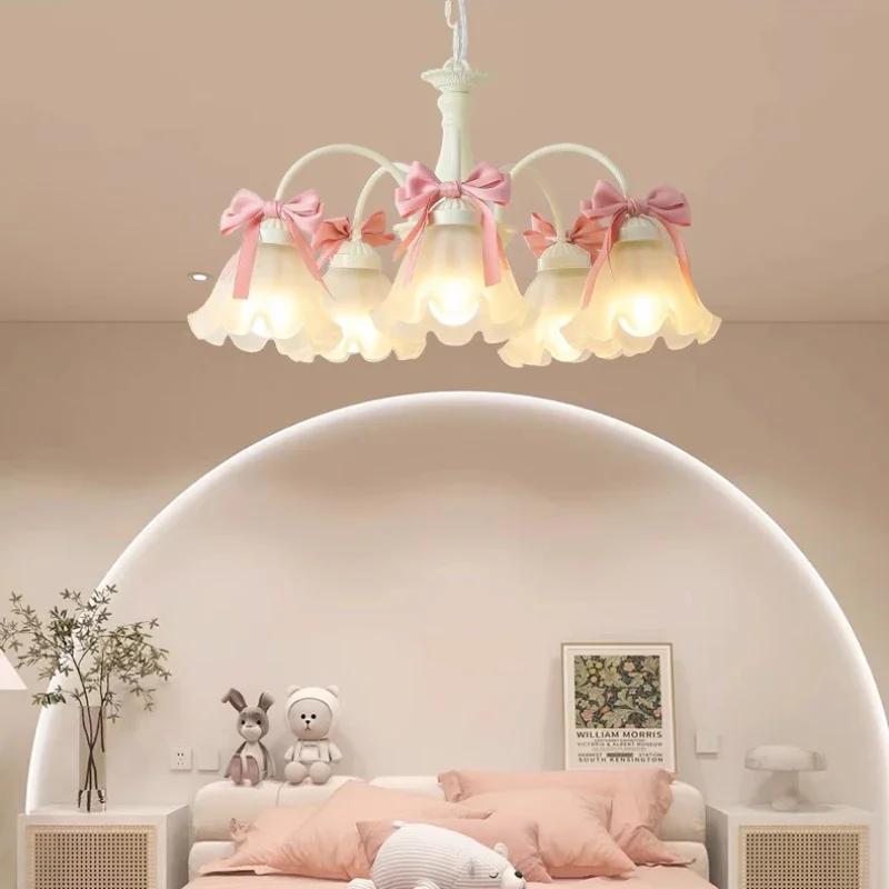 French design living room pendant light dining room romantic warm children's room pendant light sweet bow pink eye protection
