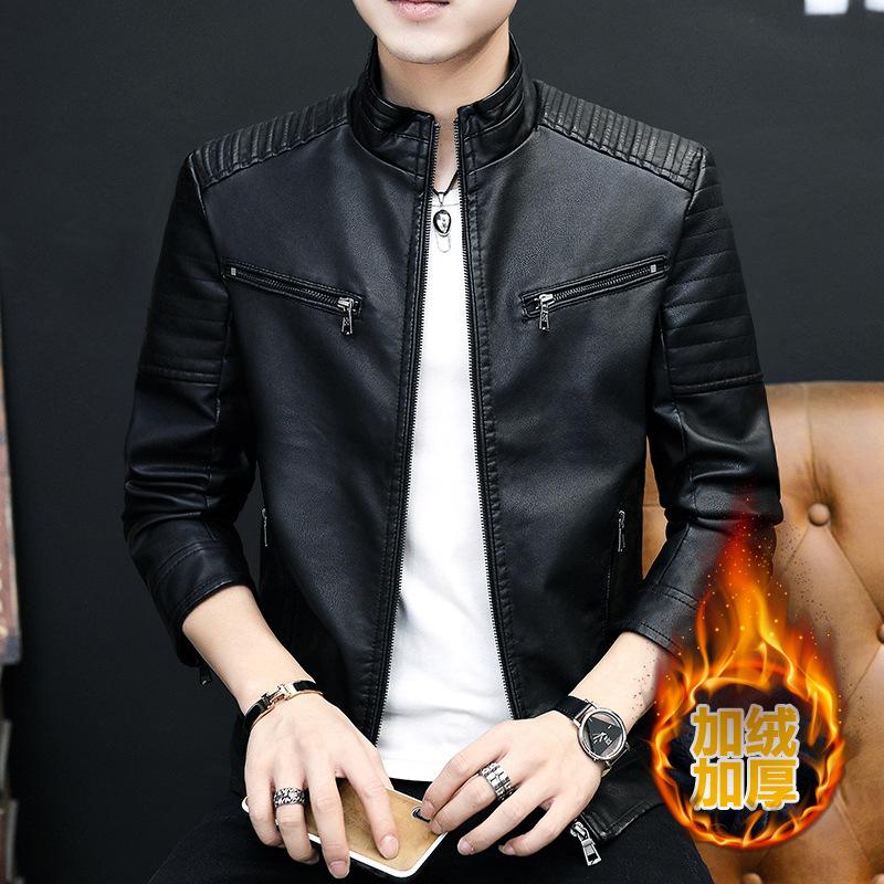 Men's Leather Jacket Autumn and Winter New Stand Collar Men's Jacket Korean Style Slim Trend Motorcycle PU Leather Jacket for Men
