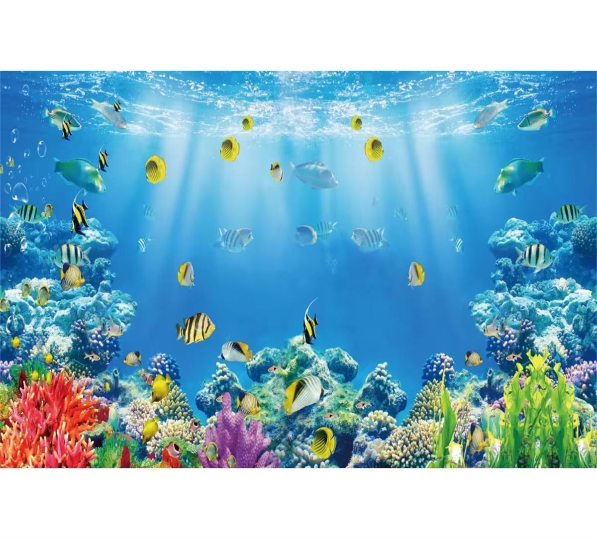 

Underwater World Fish and Coral Aquarium Photography Backdrop Tapestry Theme Party Decoration Wall Hanging Cloth 74x94cm(29x37in)