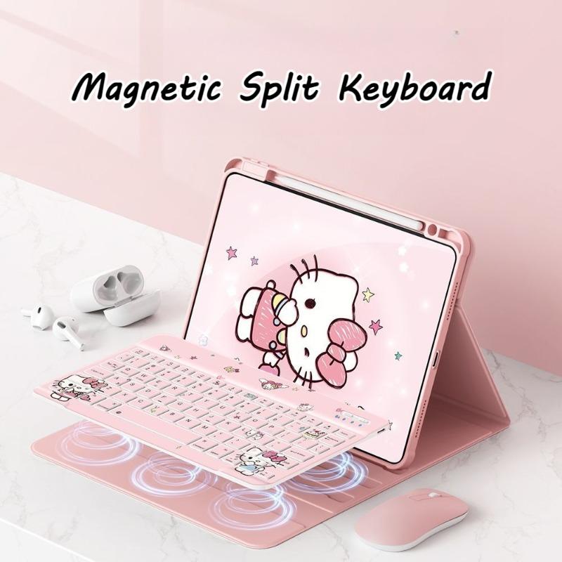 Hello Kitty Tablet Case with Wireless Keyboard Set for Ipad 11th A16 Air7/6 Pro 11in 10th 10.9 Air4 5 9th 10.2in Rotatable Case