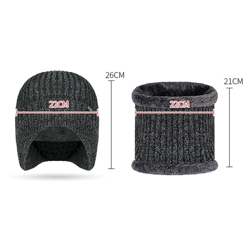 Two-Piece Hat Set Winter Ear Protection Wool Cap for Men Women Cycling Windproof Knitted Velvet Thick Warm Coldproof Neck Cap with Scarf