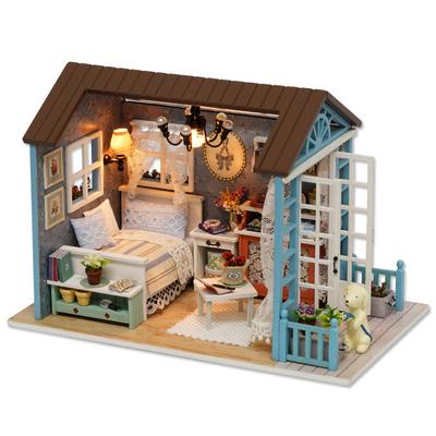 DIY Holzhaus Miniaturmöbel Bausatz Haus Spielzeug mit LED-Lichtern Kindergeschenke Heimdekoration