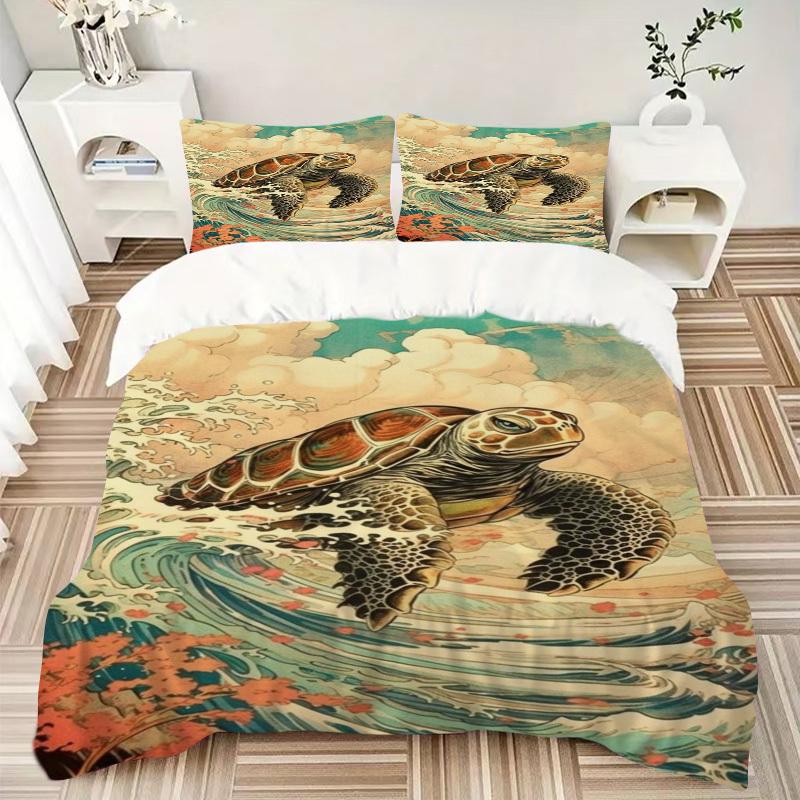 3pcs Turtle Wave Duvet Cover Set - Includes 1 Duvet Cover and 2 Pillowcases, No Quilt Core, All-Season Home Decor Yy251111081