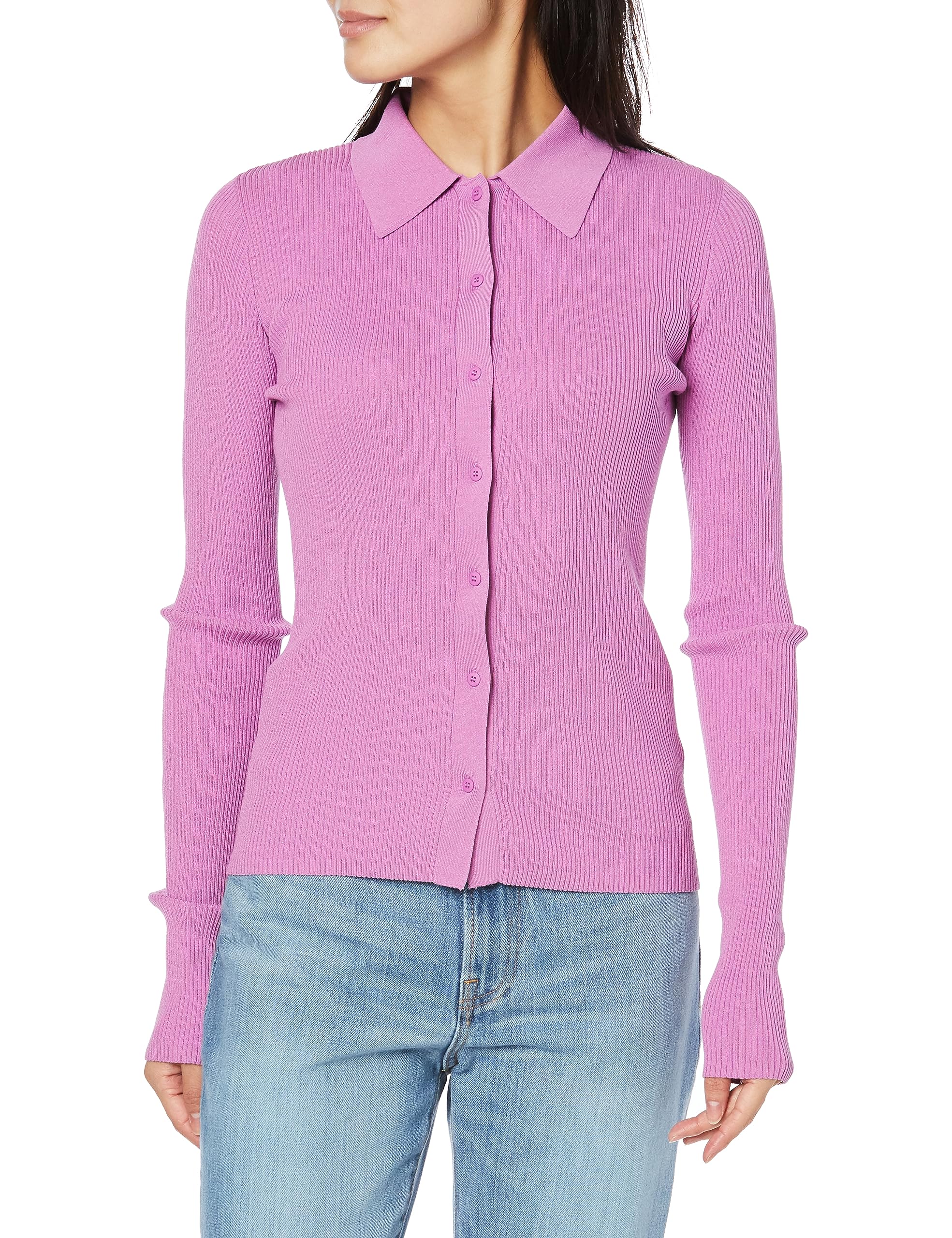 

Polo Collar Compact Thin Rib Knit Cardigan [Mira Owen] розовый