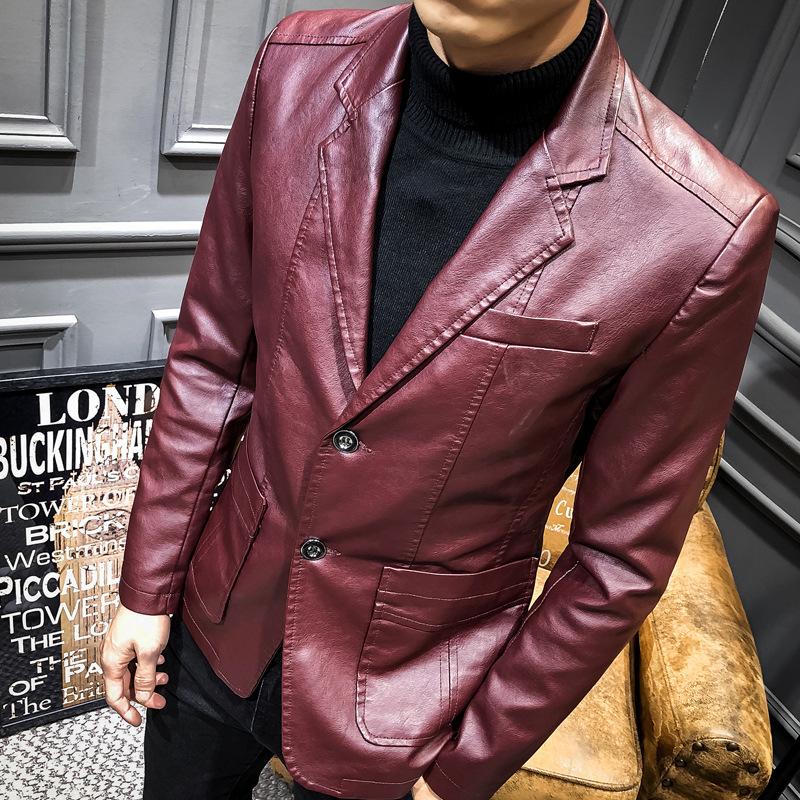 Spring PU Leather Men Youth Slim Suit Collar Leather Jacket Men Business Casual Men Leather Coat Men