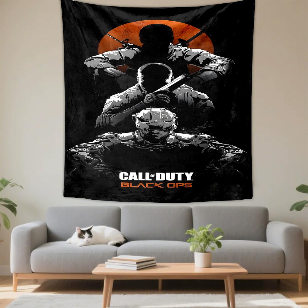 Tapestry Call of Duty Black Ops Soldiers Silhouette Orange Sun Minimalist Wall Hanging