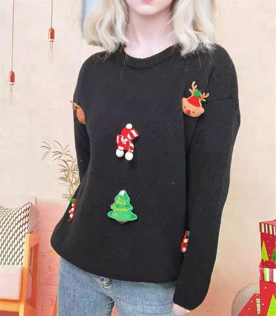 Lazy wind red pullover sweater women's 2025 Christmas autumn and winter new women's clothing casual versatile crew neck knitted sweater