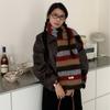 Long Plaid Wool Scarf Preppy Style Winter Cashmere Scarves Simple Stripe Scarf  Student