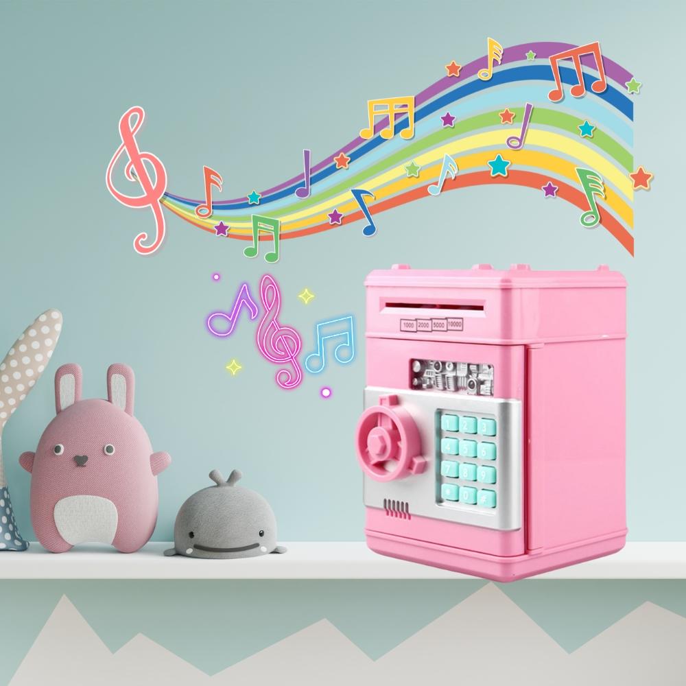 Safe Piggy Bank for Children with a Pin, Large Electronic ATM, Pink Coins
