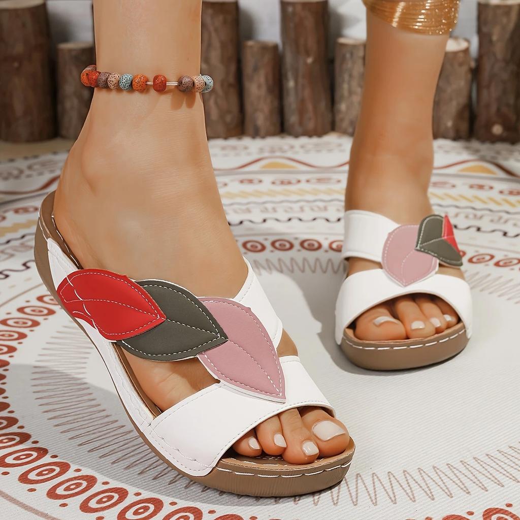 Large Size Cross Strap Sandals, Summer New Style, Wedge Heel Thick Soled Slippers, Women's Beach Color Blocked Fish Mouth Women's Shoes