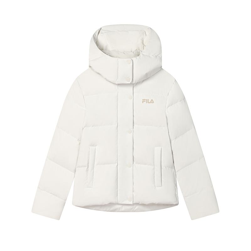 Fila Solid Color Simple Warm Comfortable Casual Hooded Long Sleeve Down Jacket Women Outerwear Vanilla-Gray F51W449902FGY