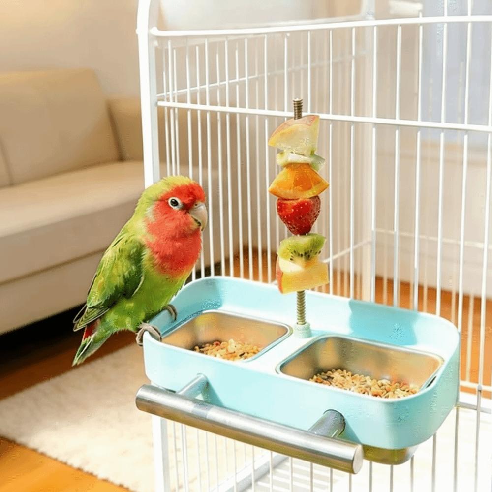 Spritzgeschützter Vogelkäfig-Futterspender Doppelnapf Abnehmbar Papageien-Futterspender Kein Verschütten Großes Fassungsvermögen Vogel-Futterschale für Kleine Mittlere Vögel