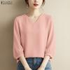 Women Casual V-Neck Solid Color 3/4 Sleeve Blouse