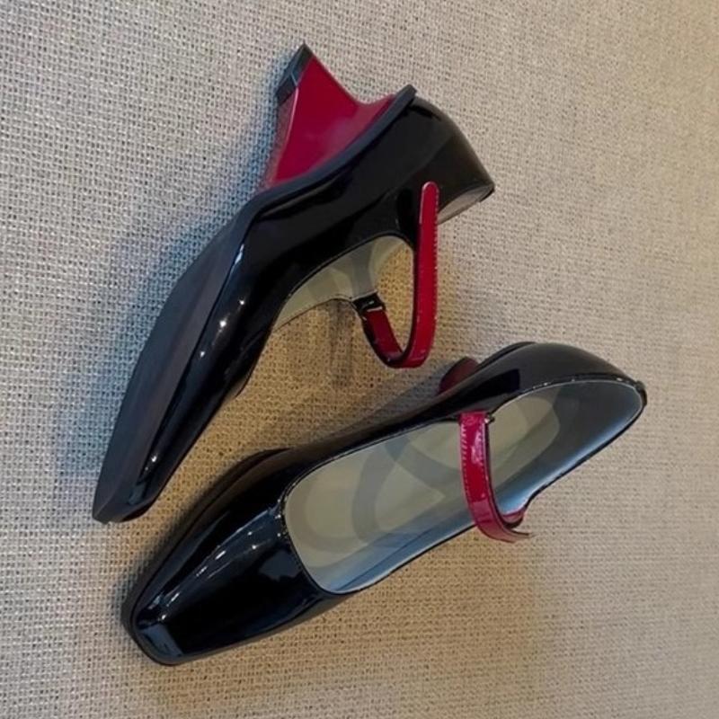 Patent Leather Mixed Color Mary Janes Women Sweet Square Toe Wedges Designer Shoes Simple Shallow Branded Mule Pumps Dress Shoes