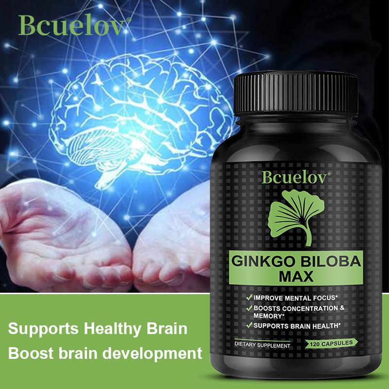 Bcuelov Ginkgo Leaf MAX Capsules with Ginkgo Leaf Boosting Focus and Memory Support 120 Vegetarian Capsules