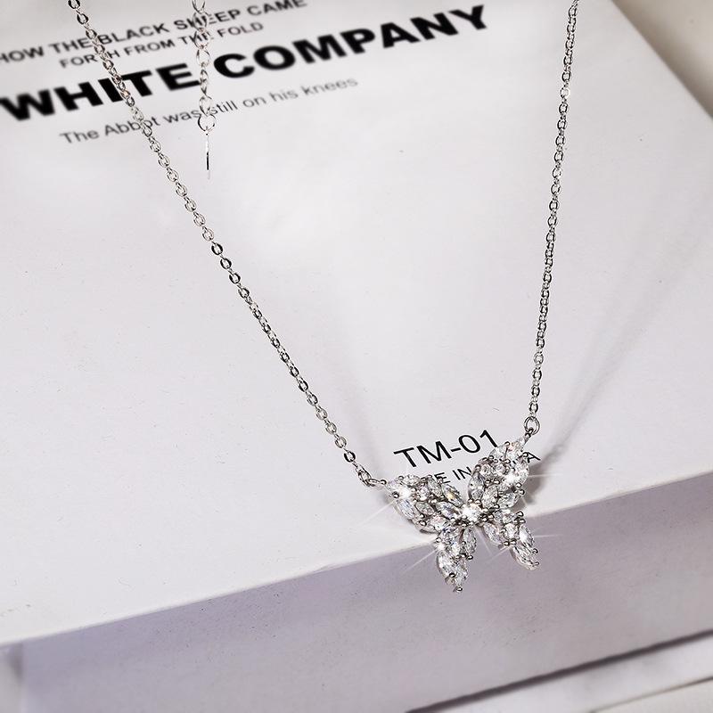 Platinum Butterfly Zircon Pendant Necklace Simple Temperament Clavicle Chain Student Forest Department Fresh