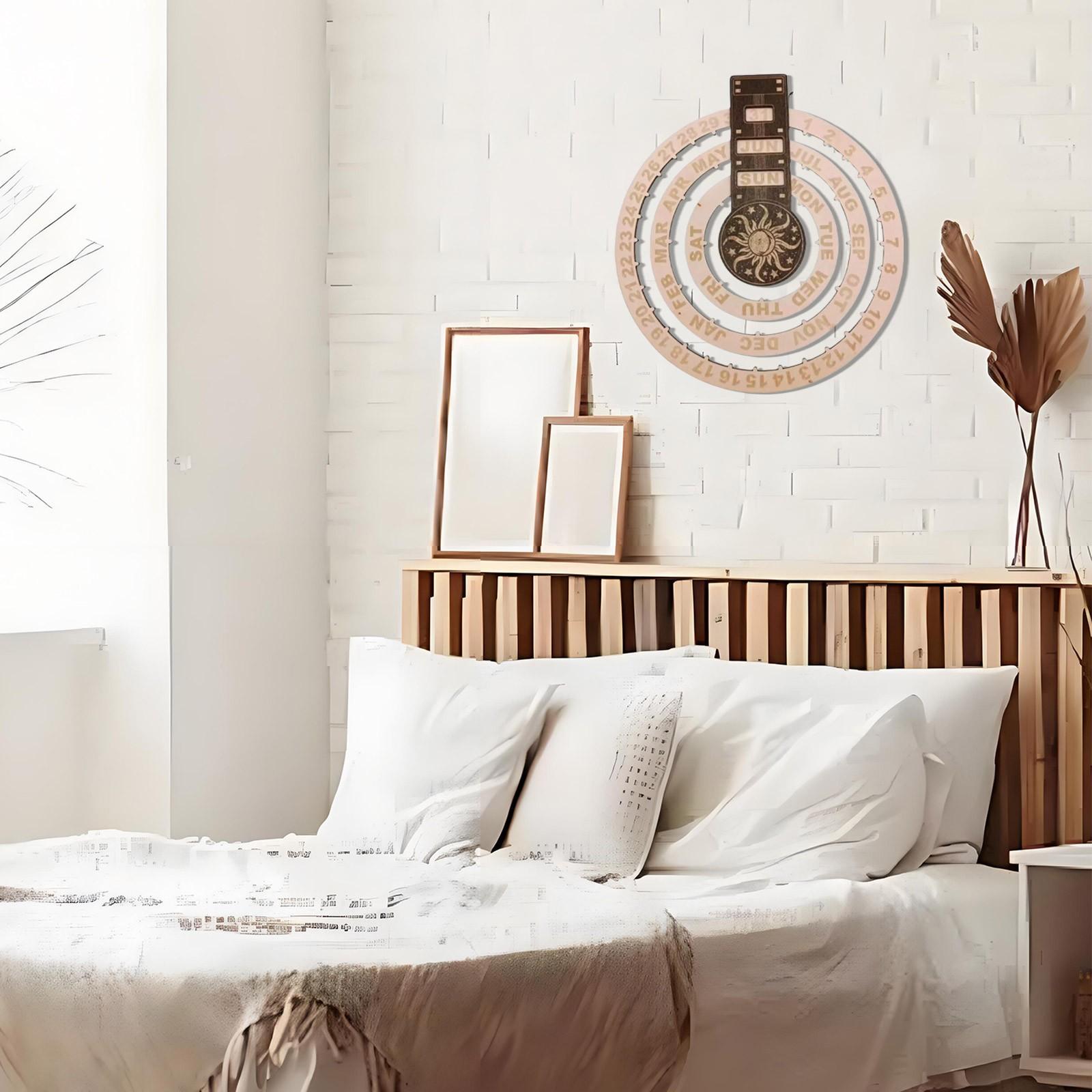 Wooden Rotating Circular Perpetual Calendar 2026 Moon Calendar Perpetual Wall Calendar Desktop Calendar 2026 Monthly Wall Large (as the picture,One Size)