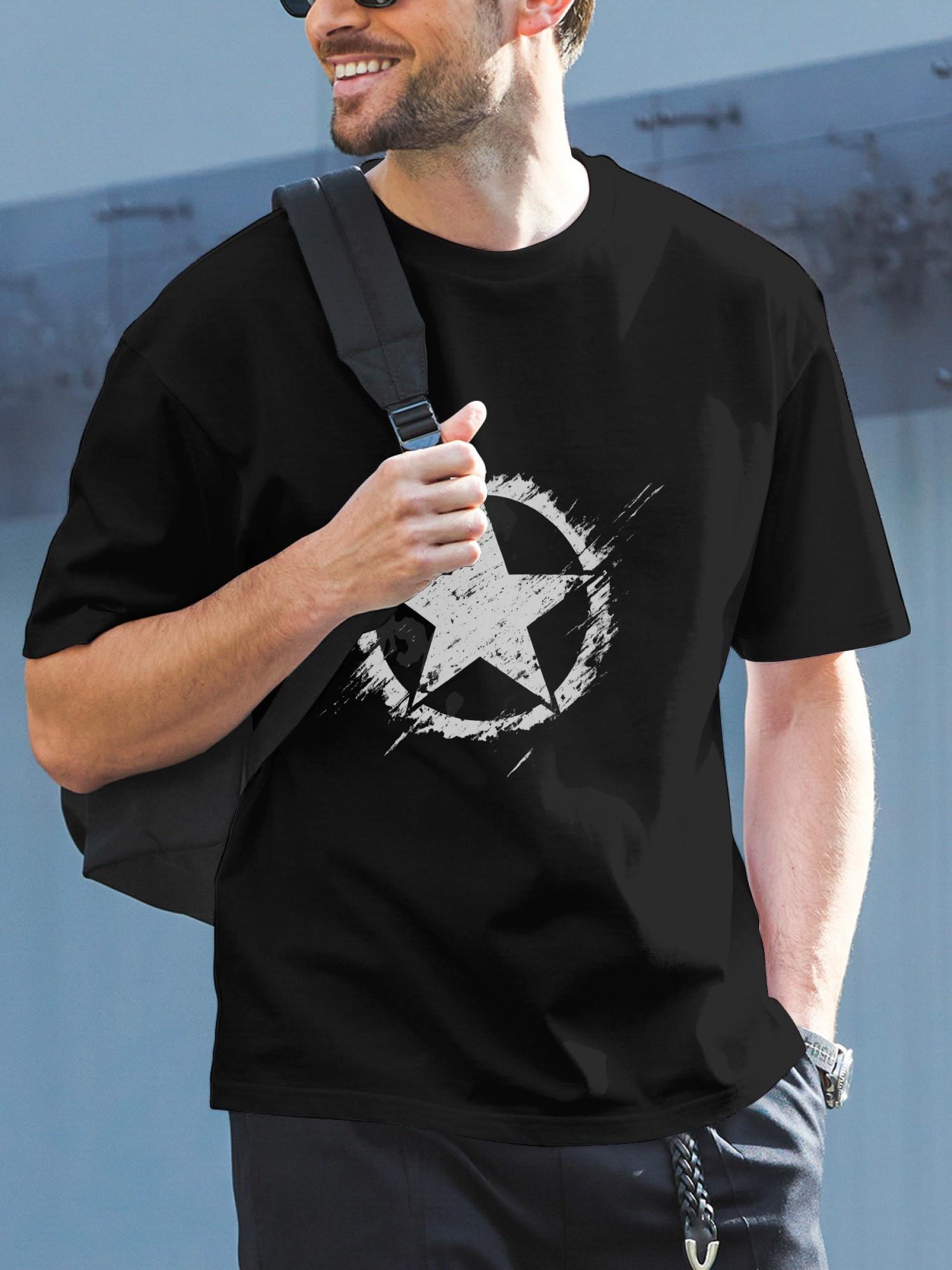 Casual Army Star Gritty Grungy T-shirt - 180g Cotton Crew Neck Short Sleeve M
