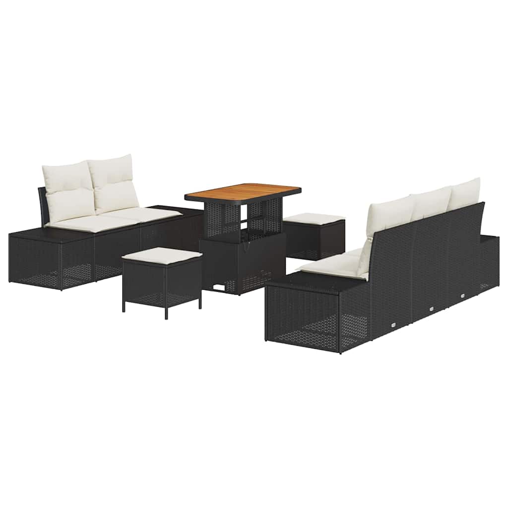 Garden Sofa Set with Cushions 8 pcs Black Poly Rattan